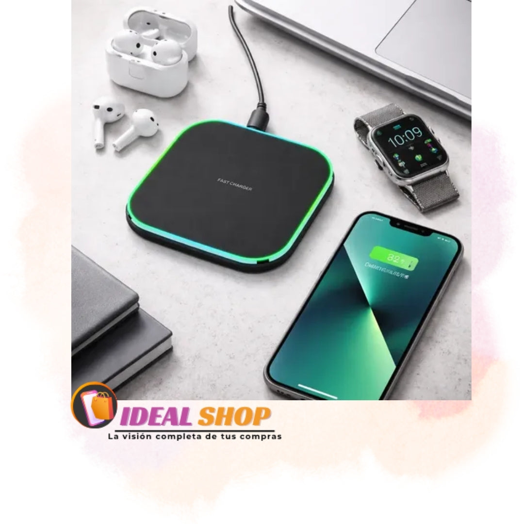 Cargador Inalámbrico Magnético Magsafe 15w, Diseño Cuadrado con Luz LED (Qi Compatible)